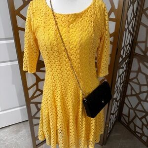 Rabbit Rabbit Rabbit Yellow Lace Mini Dress